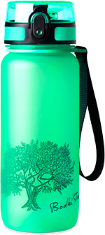 Bodhi Tree - hygienische Wasserflasche für Yoga - Trinkflasche  - 650ml - Grün. mit Fruchtfilter / Fruchtaufguss. Die Staubschutzhülle sorgt dafür, dass die Flasche sauber und hygienisch bleibt. 650ml